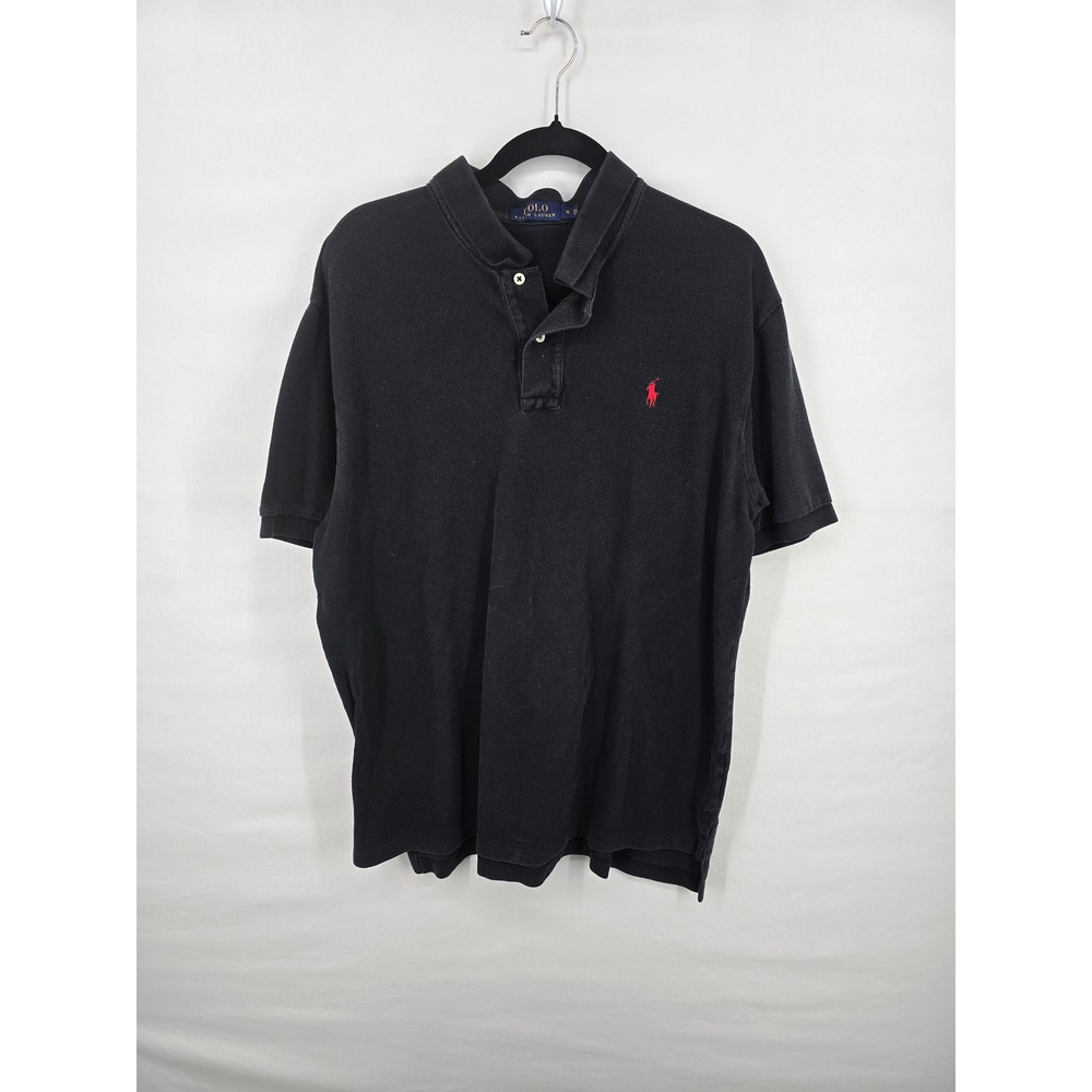 Polo Ralph Lauren Mens XL Black Short‎ Sleeve Pique Polo Shirt Red Pony Logo